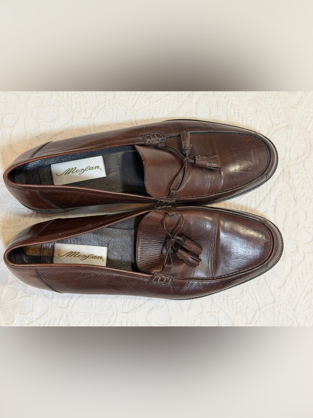 Mezlan Brown Leather Tassel Loafers Mens Size 11.5 Made in Italy Dress Shoes